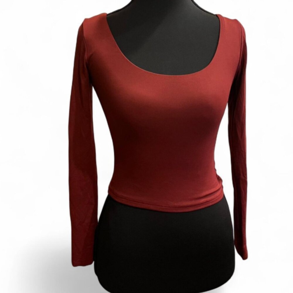 Windsor Burgundy Red Square Neck Long Sleeve Crop Top Size XS